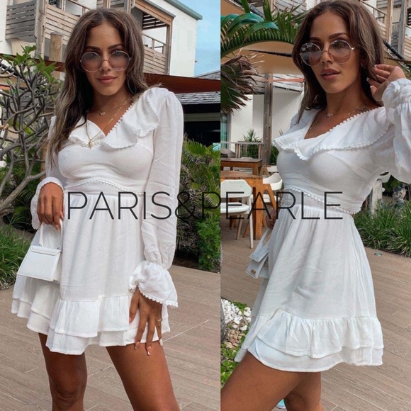 Roxanne White Pom Pom Open Back Dress - Picture 1 of 10